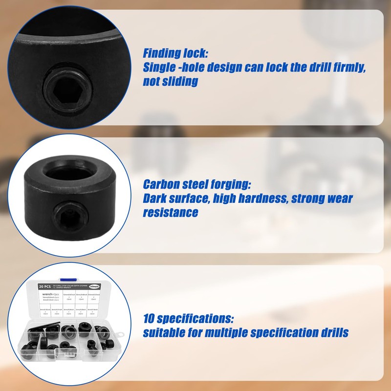 20 Pcs Drill Bit Depth Stop Collar Ring Positioner Locator