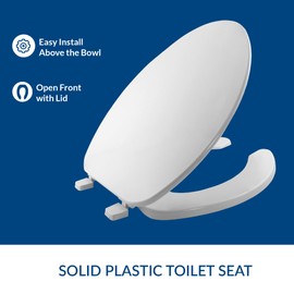 BEMIS 175 Commercial Open Front Plastic Toilet Seat, Heavy Duty Industrial Seat with Lid, Elongated, White