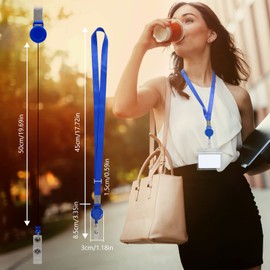 Fushing 5 Pcs Retractable Reels Key Chains Lanyards Neck Strap Band for ID Badge Holder for Business School Event (Blue)