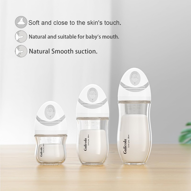 Gulicola Natural Glass Baby Bottle for Breastfed Babies, Anti-Colic Baby