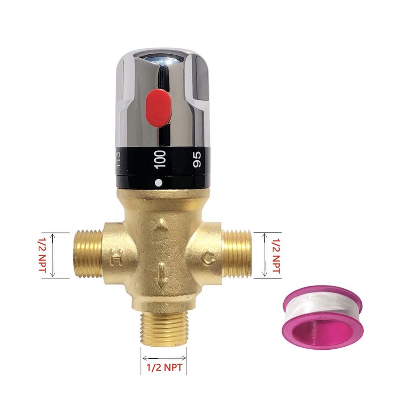 Thermostatic Mixing Valve，Shower Mixing Valve with 1/2 NPT Male Connections,Water