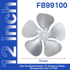 SuperDi FB99100 Attic Fan Blade Propeller 12" 32 Degree 5 Blade for 1/2" shaft with set screws for clockwise viewing of the hub side.