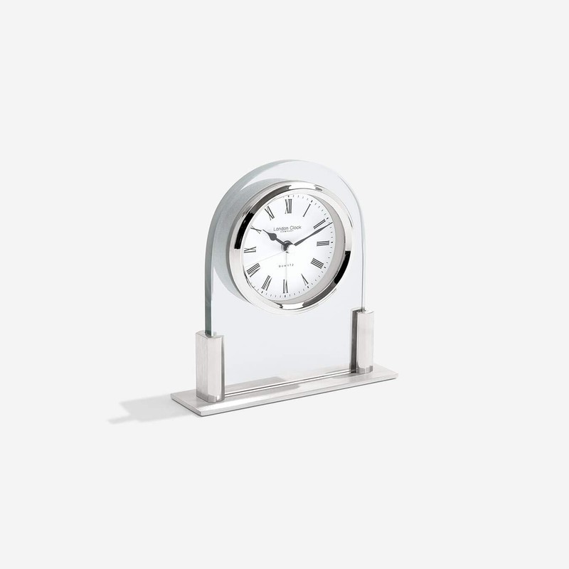 London Clock Glass Arch top Mantel Clock, Silver, 12.5 x
