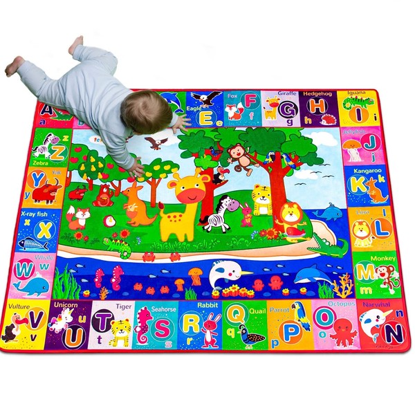 teytoy Baby Play Mat, Large Baby Mats for Floor Play Cotton Playmat for Toddlers Crawling Super Soft Thick (0.6cm), Foldable Non-Slip ABC Rug for Learning Animals