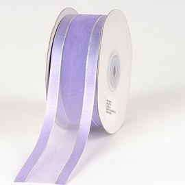 Organza w/Metallic Gold Satin Edge Ribbon Gift Wrap Arts and Craft 25 Yards (1 1/2", Lavender)