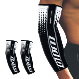 GORLETIC Elbow Compression Sleeves (Pair) - Elbow Support - Non-slip and Elastic for Calisthenics, Fitness, Gym and Epicondylitis - Men/Women, black/white, L