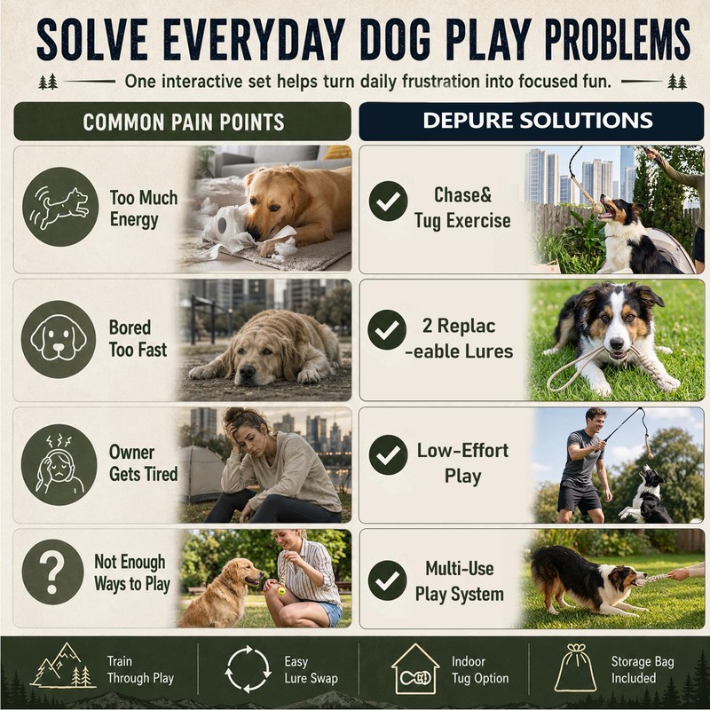 DEPURE Flirt Pole for Dogs,Heavy Duty Interactive Chase & Rope