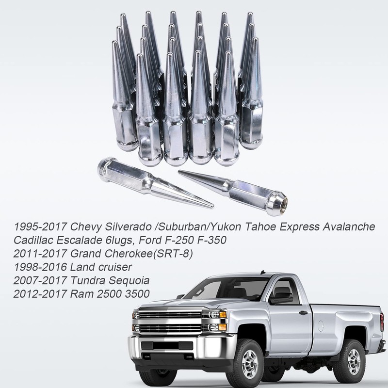 CARMOCAR 24 PCS Spike Lug Nuts 14x1.5 for Chevy Silverado