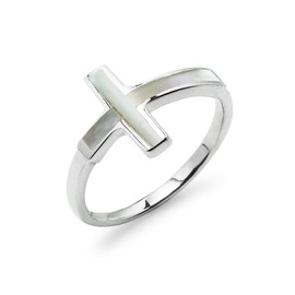 SILVERLINE JEWELRY Cross Ring Sterling Silver Simulated Mother Of Pearl Size 6