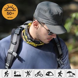 Pyrafox Mens Waterproof Military Cap Army Cap, Short Brim Breathable Flat Top Cap, Adjustable Classic Baseball Cap Patrol Hat Grey