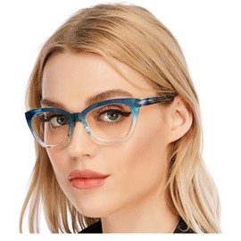 AQWANO Oversized Cat Eye Reading Glasses Women Blue Light Blocking, Filter UV Ray/Glare Computer Readers Fashion, Blue 1.5