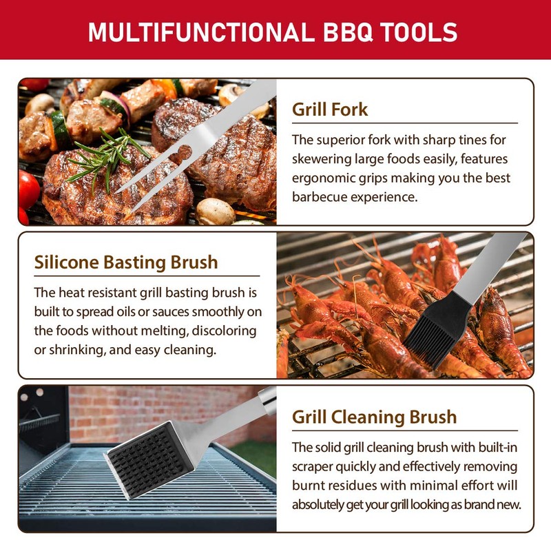 HUSSAR 34PCS BBQ Grill Tools Set Stainless Steel Grilling Accessories