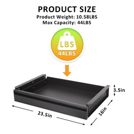 Under Desk Drawer For Desk 23.5 in, Pull out Storage Organizer with Slide Extension Mounted Under Flat Wooden Table or Workbench, Carbon Steel Hidden Desk Drawer