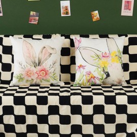 ONWAY Easter Bunny Throw Pillow Covers 18 x 18 Inch Set of 2 Seasonal Spring Rabbit Decorative Pillowcases Holiday Cushion Cases for Sofa Couch Home Decorations