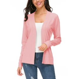 Urban CoCo Women's Long Sleeve Open Front Knit Cardigan Sweater (Pink, XL)