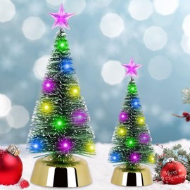 2 Stück Mini Weihnachtsbaum,Kleiner Weihnachtsbaum mit LED Lichterketten Tannenbaum Weihnachtsbaum Künstlich Miniatur Christmas Tree mit Beleuchtung Weihnachtsdeko Tisch Weihnachten Deko (19cm+25cm)