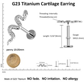 ESHIONER 1 x Nose Piercing Stud G23 Titanium Hypoallergenic, Titanium