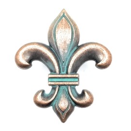 The Rustic Touch Fleur-de-lis Cabinet Knobs, Copper Patina Finish, Decorative Door Knobs Set for Kitchen Vanity or Dresser, Pack of 10
