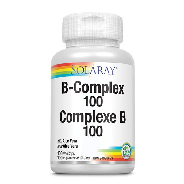 Solaray Vitamin B-Complex 100 | Supports Healthy Hair & Skin, Immune System Function, Blood Cell Formation & Energy Metabolism | 100 VegCaps