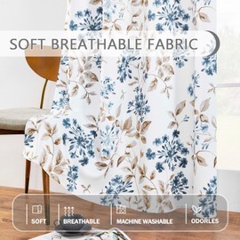 Rscn Floral Curtains 108 Inch Length 2 Panels Set Blue Pattern Curtains Living Room Curtains Room Darkening Curtains Thermal Insulated Noise Reduction Grommet Blackout Curtains for Bedroom Navy Brown