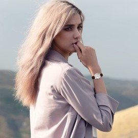 Top Plaza Womens Leather Watch,Fashion Casual Silver Watches for Women,Waterproof Quartz Ladies Brown Wrist Watch