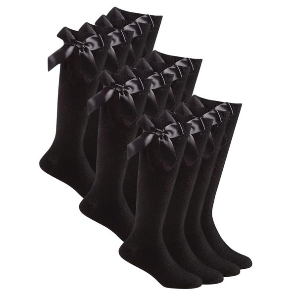 ShopMCR 6 Pairs Girls Knee High Socks with Ribbon Bows