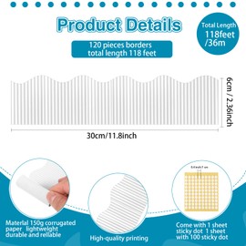 Containlol Corrugated Paper Classroom Borders for Bulletin Board, 118 ft Christmas Thick Bulletin Board Boarders for Holiday Classroom Office Wall Decoration(White)