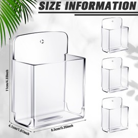 Gandeer 4 Pcs Acrylic Remote Control Holder Adhesive Wall Mount Phone Holder Clear Wall Mount Organizer Media Storage Box Pen Holder Phone Charging Storage Box for Home Office Living Room Bedroom