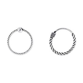 2 x Thin Braided Nose Rings 925 Sterling Silver 9 mm Inner Diameter, 0.6 mm Thickness, 1 Ring with Clasp Ball and 1 Ring with Clasp, Sterling Silver