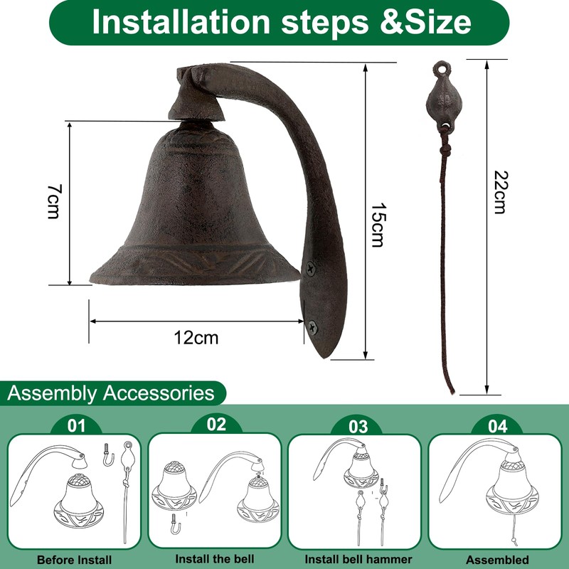 Retro Cast Iron Dinner Bell, Farmhouse Outdoor Doorbell, Yard/Garden Decorative