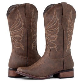 J’s.o.l.e Women’s Square Toe Cowboy Boots Wide Calf Cowgirl Boots Western Shoes Brown Size 9