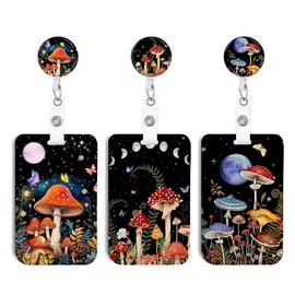 3 Set Mushroom ID Badge Holder with Clip Badge Reels Retractable Heavy Duty,Keychain，ID Holder for School Nurse Office 2
