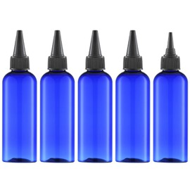 Tekson Hair Color Applicator Bottles, 5 Pack Refillable Squeeze Bottle, Empty Plastic Twist Top Cap Bottles (3.4 OZ, Blue)