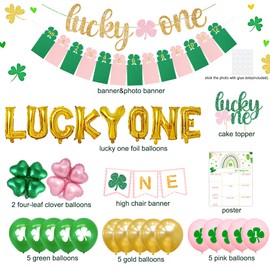 Lucky One Birthday Decorations, St. Patrick's Day 1st Birthday Party Decorations, Lucky One 1st Birthday Party Supplies for Girl, Lucky Four Leaf Clover Shamrock Banner for Irish Saint Paddy's Day Party First Birthday Party