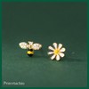 Silver 925 Earrings, Silver, Gold, 18K Coating, Honeybee, Flowers, Asymmetrical,