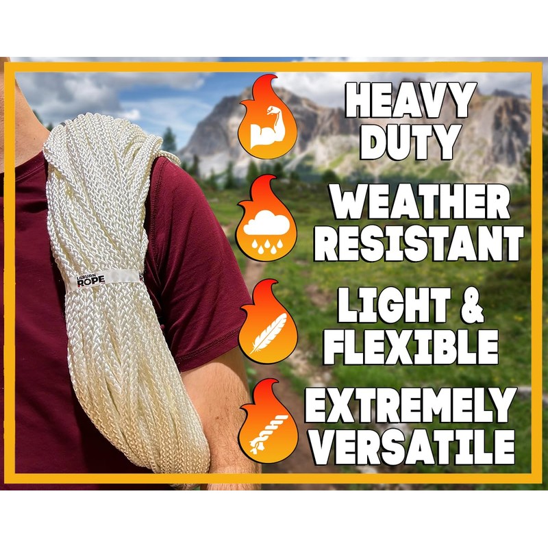 LILBURN ROPE CO. Diamond Braid Nylon Lightweight White Rope -