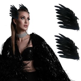 2 Pcs Feather Hair Clips Black Ostrich Plume Hair Pins for Women Girls Performance Dancing Party Costume Hair Accessories