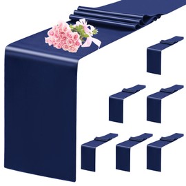 6 Pack Navy Blue Table Runner,Satin Table Runner, 12 x 72 Inch Silk Table Runners for dining Table,Navy Blue Table Runners for Wedding,Birthday Banquets Engagements Party Decoration