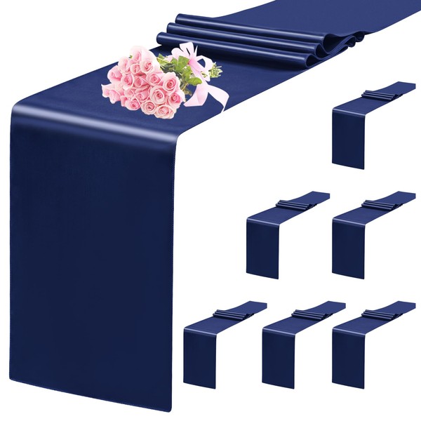 6 Pack Navy Blue Table Runner,Satin Table Runner, 12 x