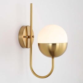 Cuaulans Brass Gold Wall Sconce,Mid Century Modern Wall Light,Globe Wall Lighting with Frosted Glass Shade,Wall Mount Light Fixture for Bathroom Kitchen Bedroom Hallway Living Room