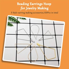 120Pcs Beading Hoop Earrings for Jewelry Making,Triangle Beading Earrings Hoop Bulk Jewelry Making Beading Supplies Teardrop Rhombus Geometric Earring Hoop for DIY Craft Earring Hoops(Gold K/White K)