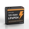 12V 25Ah LiFePO4 Battery, Up to 3000 Deep Cycles Rechargeable