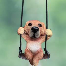 Cute Cool Swinging Golden Retriever Auto Rearview Mirrors Pendant Charm Car Hanging Mirror Accessories Car Decoration Accessories Car Decor Gifts for Women Men (Maple Leaf Red)