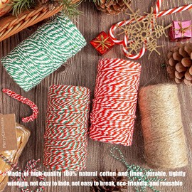 LATERN Pack of 4 Christmas Jute Cords and Cotton Cord Rolls, 1312 Feet Red White Green Cotton Cord Jute Twine Wrap Rope Cord for Christmas DIY Crafts Christmas Gifts Gifts Baking