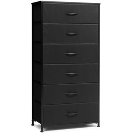 Crestlive Products Vertical Dresser Storage Tower - Sturdy Steel Frame, Wood Top, Easy Pull Fabric Bins - Wide Organizer Unit for Bedroom, Hallway, Entryway, Closets - 6 Drawers(Black)