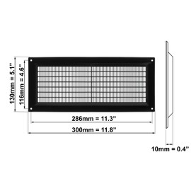 130x300mm / 5x12 inch Air Vent Cover - Ventilation Grille with Flyscreen - ABS Plastic Black