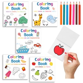 Sinload 5 Pcs Mini Coloring Books with 12 Mini Colored Pencils Variety Pack Pocket Size Small Coloring Books Gifts for Adult Coworkers School Student Travel Coloring Book (Classic)