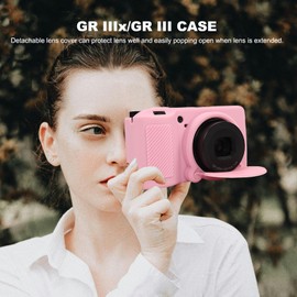 GR IIIx GR III Camera Case,Soft Silicone Protective Case Ultra-Thin Lightweight for Ricoh GR IIIx GR III GR3x GR3 Camera with Detachable Lens Cover (Pink)