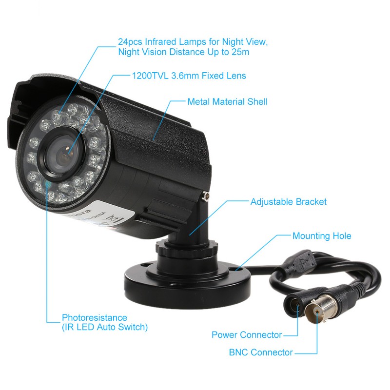 1200TVL CCTV Camera 24 IR Lamps Night Vision 1/3’’ CMOS