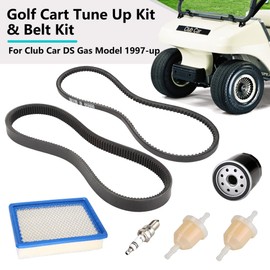 10L0L Club Car DS - Kit de afinación con correa de transmisión y correa generadora de arranque para coche de club DS carrito de golf con motor FE290 FE350 Kawasaki incluye filtro de aire, filtro de aceite, filtro de combustible, bujía